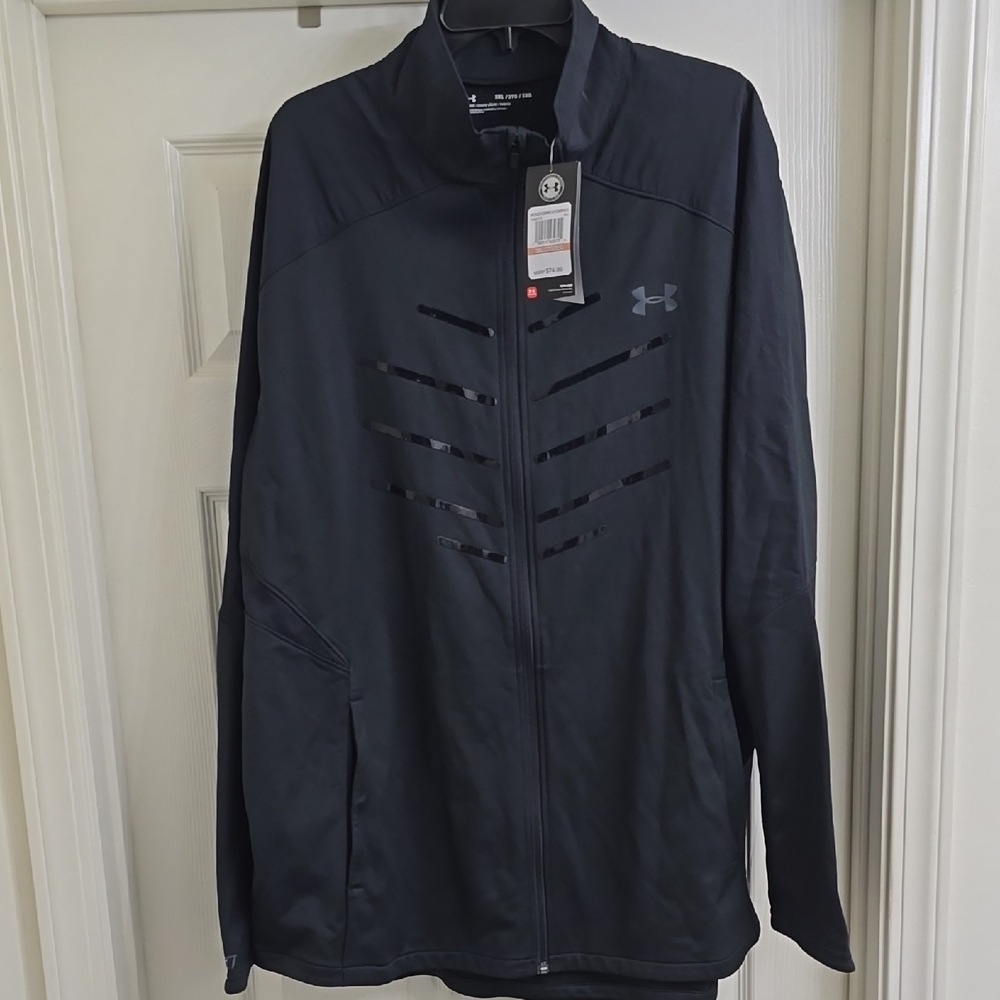 Under Armour Black Performance Jacket with High Collar and Geometric Design